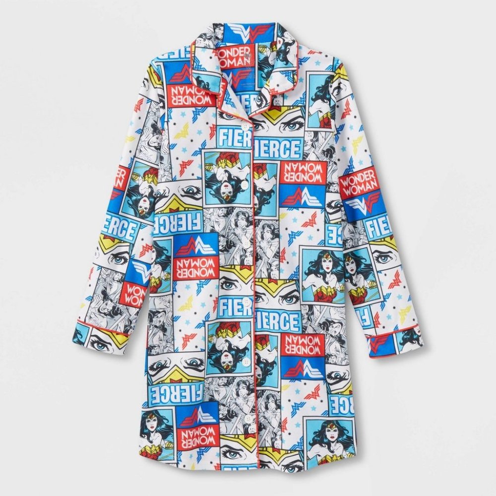 NWT Komar Kids Girls Wonder Woman Comic Strip Flannel Nightgown